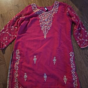 Embroidered Pink Tunic Dress